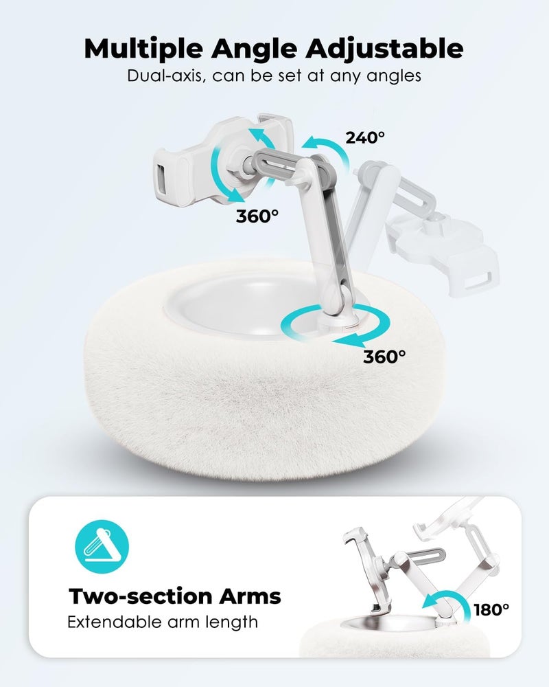 Viozon Tablet Stand Pillow, Compatible with 4.7"-13" Phone/Tablet, iPad, iPhone, Samsung, Google, Kindle, 360°Adjustable Phone Holder for Bed with Soft Plush Fabric, and Detachable Bowl, White - Image 4